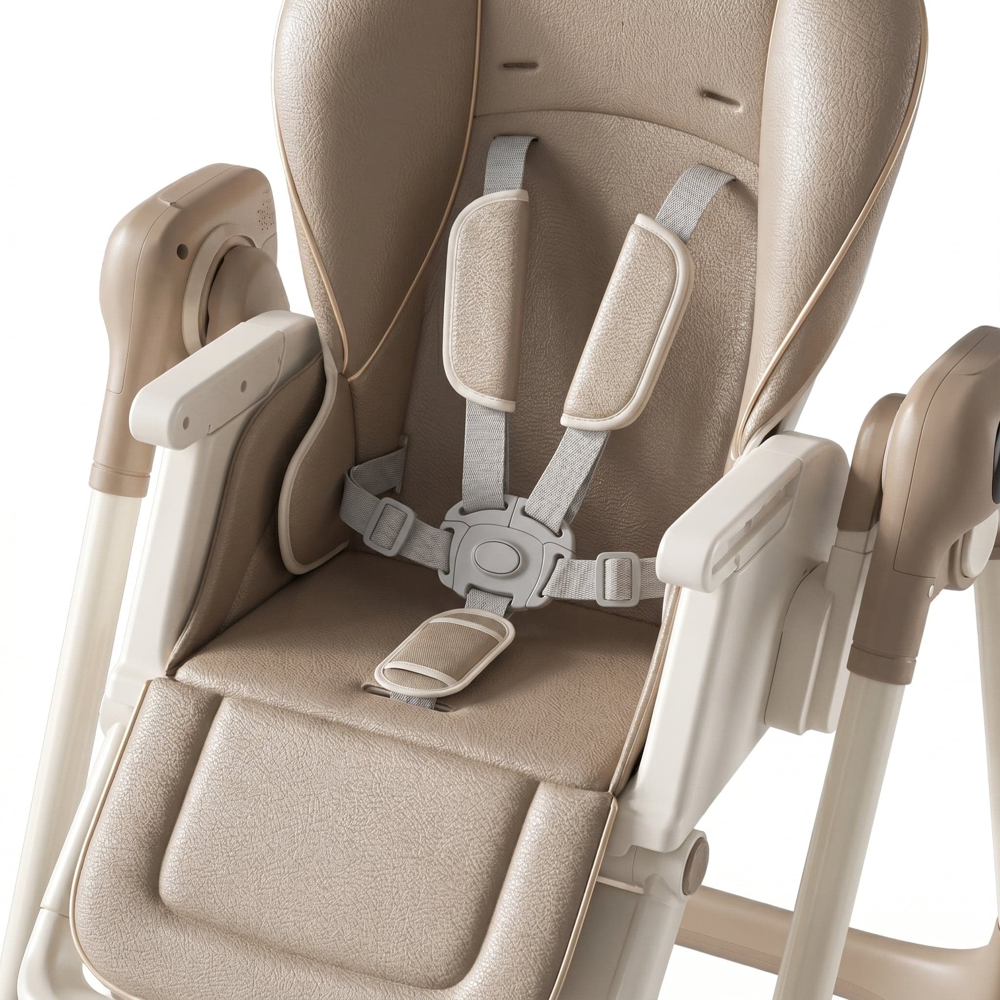 Stroller five-point harness assembled with polyester webbing